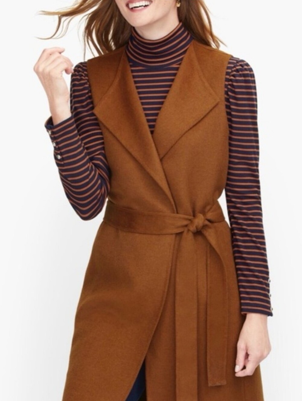 Talbots Brown Wrap Vest with Tie Belt Contemporary Fall Winter Minimalist Large
